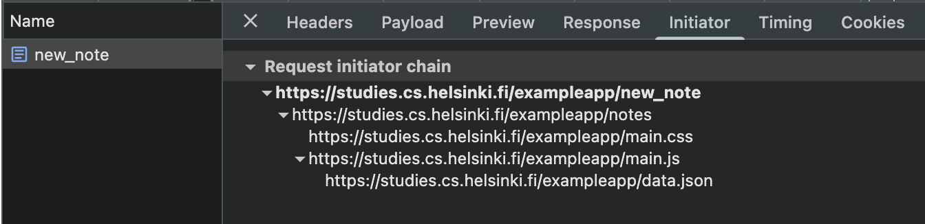 HTTP POST request to the server address new_note